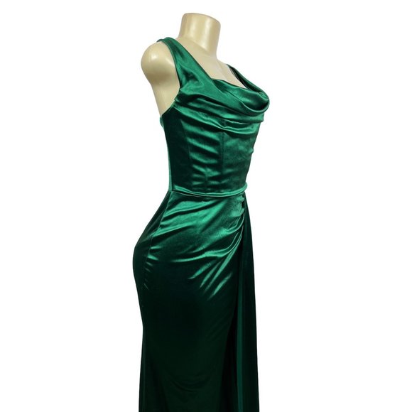 Moda Glam Women’s Green Long Evening Haltered Dress Sz 10 - Picture 4 of 10